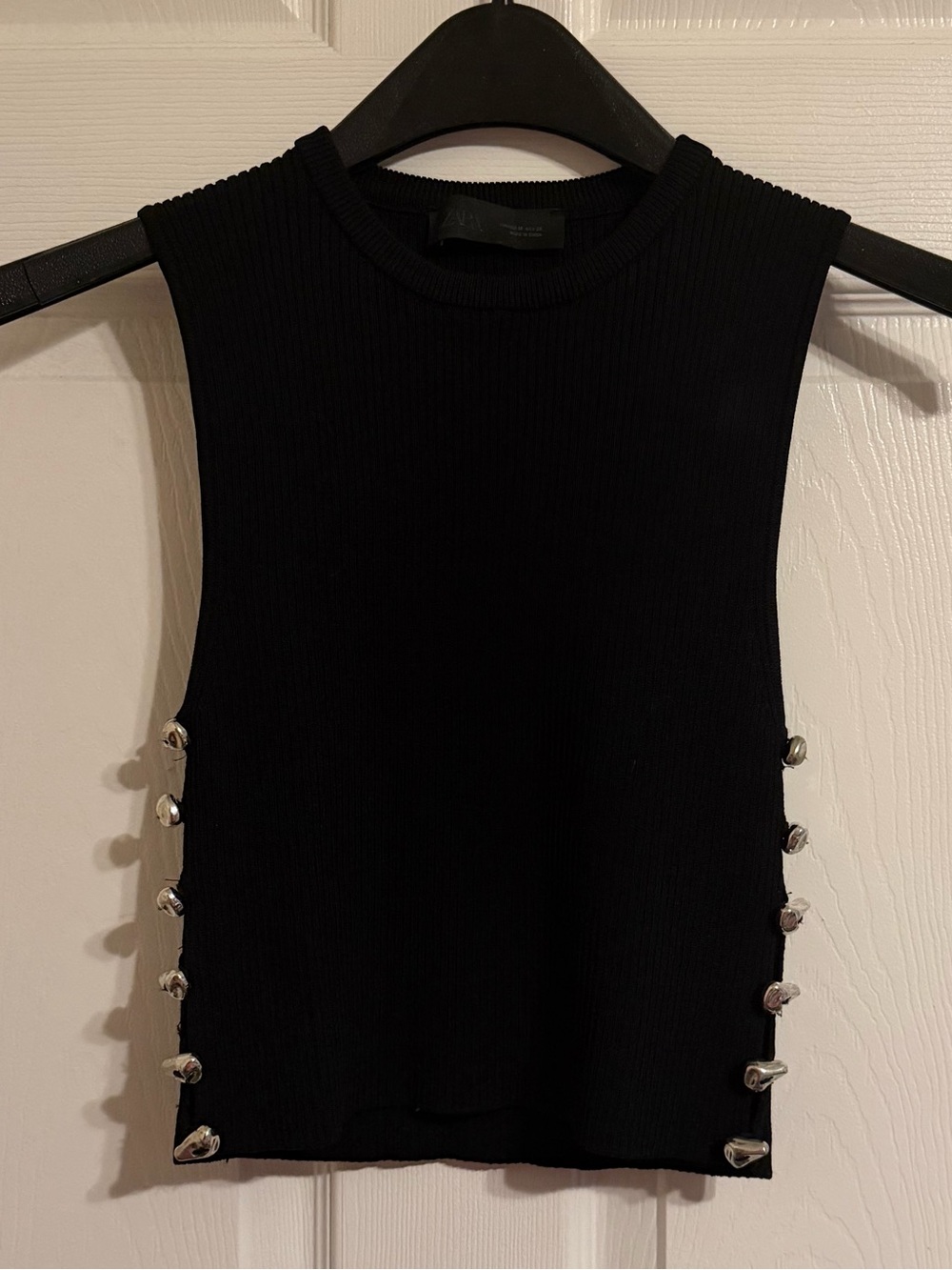 Zara Black Ribbed Sleeveless Top with Side Button Details